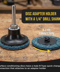 Beast Mode 46 Piece 2 Inch Sanding Discs Variety Pack adapter holder with 1/4 in drill shank and R-Type quick change connection.