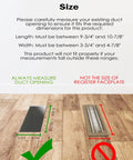 Measuring guide for Hardcore Heavy Duty 4X10 Steel Floor Register dimensions on wood flooring with marked sizes.
