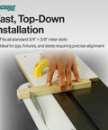 Zeroplay Miter Bar For Table Saw Sleds, Precision One Touch Calibration And No Play Fit shown with top-down wooden installation