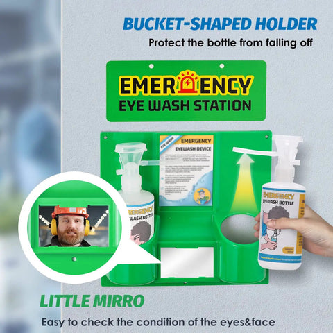 Portable Eyewash Station Kit With Two 16 Ounce Bottles Wall Mount Emergency Eyewash Kit With Mirror And Sign Personal Use No Liquid Included