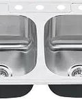 Colony Top Mount ADA Stainless Steel Kitchen Sink 33x22 Double Bowl 20 Gauge Construction Four Hole Design with Included Drains