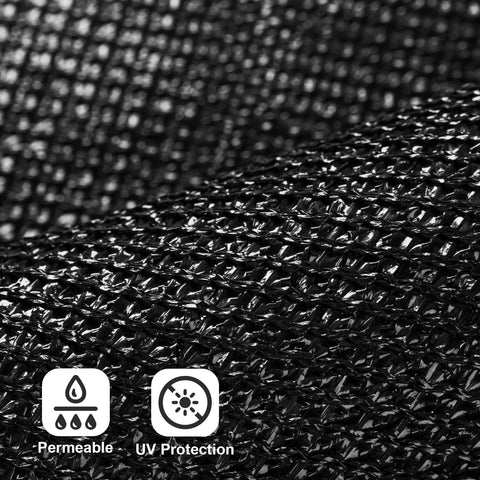 Close-up texture of 5x50 Outdoor Fence Privacy Screen With Grommets Black Wind Block Fencing Cover for Patio Garden Yard Backyard UV Protected Virgin HDPE Delivers 85 Percent Shading Custom Size