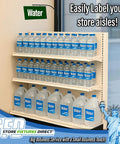 Rock Solid Curved Gondola Shelf Magnetic Sign Holder For Retail Store Aisles And Department Walkway Section Marker with Water bottles.