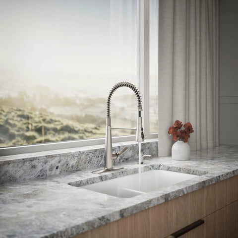 Slick Stainless Steel Kitchen Sink Faucet With Built In Soap Dispenser And Heavy Duty Pull Down Sprayer For Big Time Home Cooks Who Want That Commercial Grade Sweep Spray Power Without The Overpriced Store Hype in modern kitchen setting.