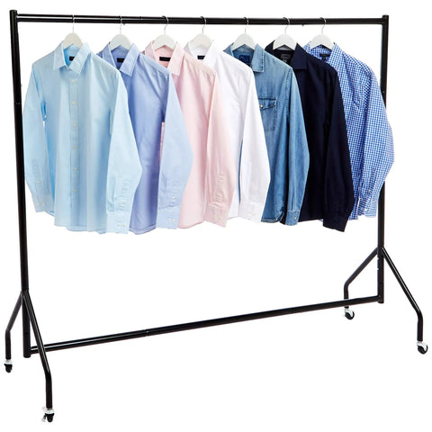 Heavy Duty Rolling Garment Rack With Solid Steel Frame And Smooth Gliding Casters Keeps Your Fit Stacked And Ready Without Any Fuss For Home Or Workshop Spaces Featuring Easy Peasy Assembly And Sleek Black Finish
