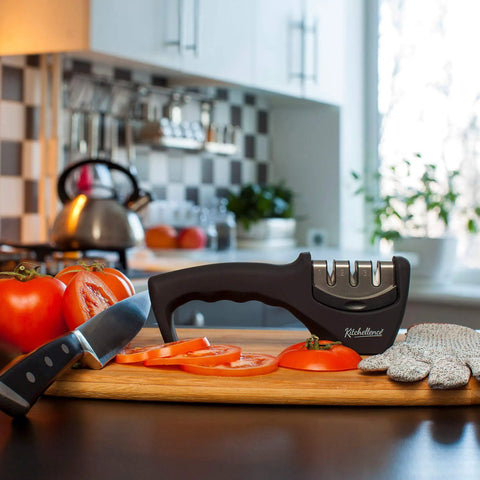 4 In 1 Kitchen Knife Sharpener Kit With A 3 Stage System To Repair Restore And Polish Blades Plus A Cut Resistant Glove For Safer Pro Grade Kitchen Prep