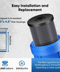 5 Micron Whole House Coconut Shell Activated Carbon Water Filter Cartridge 10 Inch By 4.5 Inch in blue housing