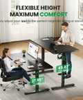 Man and woman using Electric Standing Desk Adjustable 60x28 Inch Sit Stand Desk with 1 Inch Thick Top, shown in sitting and standing positions