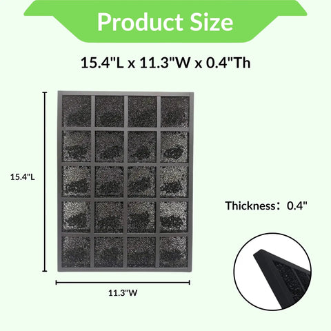 Dimensional view of Activated Carbon Pre Filter Replacement for Sharp Plasmacluster Air Purifier FP A60UW FP A80UW size 15.4x11.3 inches
