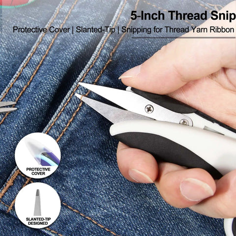 Heavy Duty Sewing Scissors Set All Purpose 8 Inch Fabric Scissors, 5 Inch Embroidery Snips, 4 Inch Detail Scissors, 5 Inch Thread Snips For Sewing Quilting Tailoring Dressmaking Craft Projects 5-inch thread snips cutting denim thread