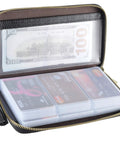 Open Womens RFID Blocking Leather Card Holder Wallet With Zipper Purse Case Mega Capacity Carry 60 Card Slots And 2 ID Windows