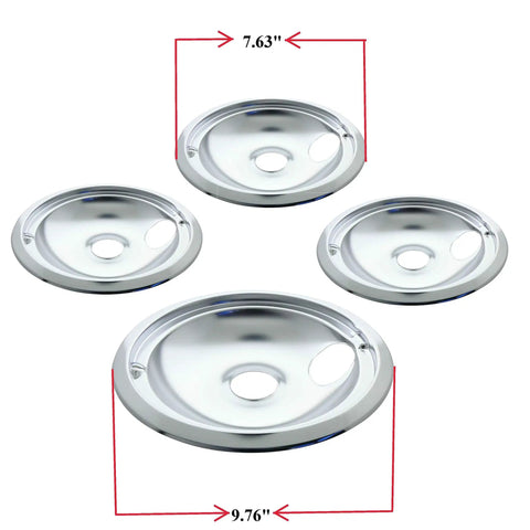 Chrome Style B 4 Pack Drip Bowls For GE Plug-In Electric Ranges, with 3 small 6-inch and 1 large 8-inch bowl