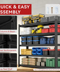 No Nonsense Heavy Duty Metal Storage Shelving Unit With 5000 Lbs Capacity, 84 Inch High Five Tier Adjustable Freestanding Garage Shelves For Workshop, Warehouse, Basement, Anti Slip Rubber Strips For Floor Protection, black metal shelves with stored bins