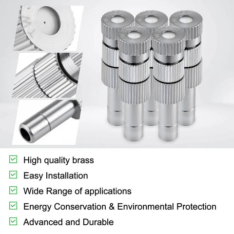 Brass Misting Nozzles Kit 30 Pcs With Filter Mesh 1/4 Inch Tee Fittings 0.012 Inch Orifice Replacement Sprayer for Cooling