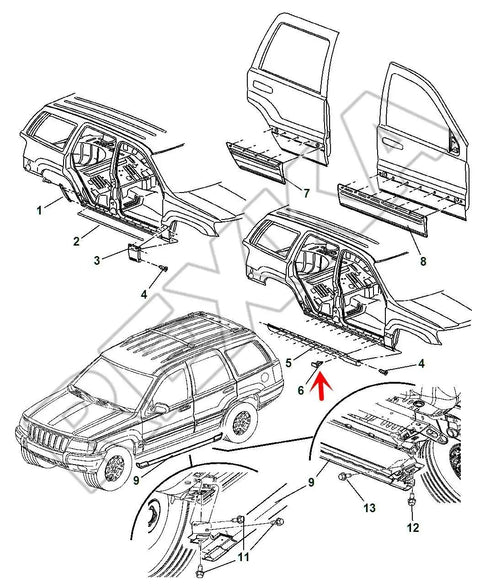 30 Pc Tough As Nails Rocker Panel Molding Clips Easy Snap Install Compatible With Jeep Grand Cherokee 1999 Onward detailed diagram.