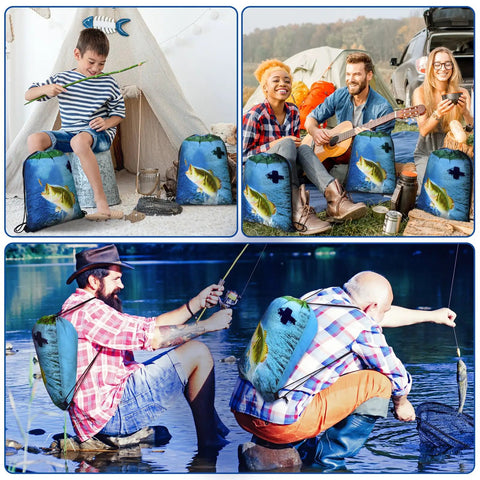 20 Pcs Fishing Party Favors Drawstring Backpacks 17 by 13.4 Inches Fish Theme Gift Bags in use at outdoor camping and fishing event