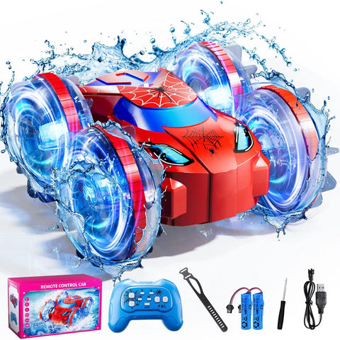 All Terrain Amphibious RC Vehicle With 4WD Waterproof Design For Land And Water Gesture Control, red stunt car splashing water