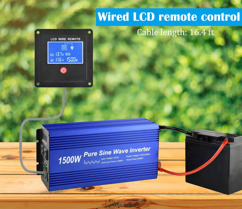 Wired LCD remote control for Straight Up Reliable Pure Sine Wave Power Inverter DC 12V To AC 110V 1500W 3000W Surge setup.