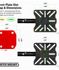 Diagram of Roto-Mount 360 Degree Rotating Bench Mount with quick-release tool system and dimension details.