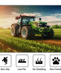 Farmhouse Tractor Pattern Area Rug 8x10 Non Slip Low Pile Machine Washable for Living Room Dining Room Kitchen Farm Equipment Inspired Carpet