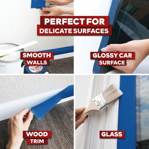 Blue Painter Tape With Sharp Lines Tech For Clean Edges Bleed Free, Multi Use 3 Inch By 60 Yards, Residue Free And Delicate Surface Safe, Great For Trim Walls Wood Glass Metal And Glossy Car Surfaces