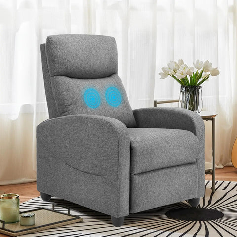 Ultra Comfy Massage Recliner Chair For Adults With Adjustable 90 to 160 Degree Recline Dual Foot Extension Lumbar Support Modern Grey Fabric