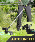 Person using 20V Cordless Weed Eater Trimmer with 12-Inch Cutting Width, Auto Line Feed, in a garden