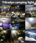 Collage showcasing the 4000LM Rechargeable Hangin Camping Tent Light With Magnet in various outdoor settings.