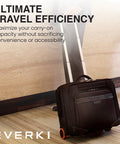 Your Go To Carry On Rolling Laptop Briefcase For 16 Inch Laptops, lightweight black trolley bag with wheels on wooden floor