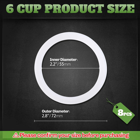 8 Pack Food Grade Silicone Gasket Rings For Aluminum Stovetop Coffee Makers 6 Cup Moka Express Dama Replacement Seal Set