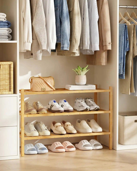 Solid Three Tier Bamboo Shoe Rack For Front Door Entryway Sweet Wooden Storage Organizer Ideal For Closets And Dorms Tight Footwear Holder That Snags Your Daily Kicks And Keeps Your Home Looking Fresh And Sharp