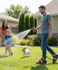 Man wearing Pre Assembled Lawn Aerator Shoes With Heavy Duty Spikes For Easy Yard Aeration No Hassle Ready To Use Straight Out Of The Box Fits Men Size 6 To 14 For All Grass Types walking on lawn.