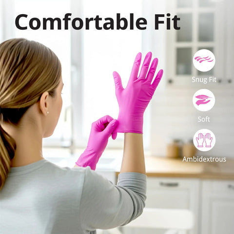 Top Tier Disposable Nitrile Gloves In Bright Fuchsia, Powder Free Latex Free, 3 Mil Flexible Grip For Kitchen Cleaning And Beauty Tasks, 100 Count Lowkey Essential Pick, snug fit and soft design.