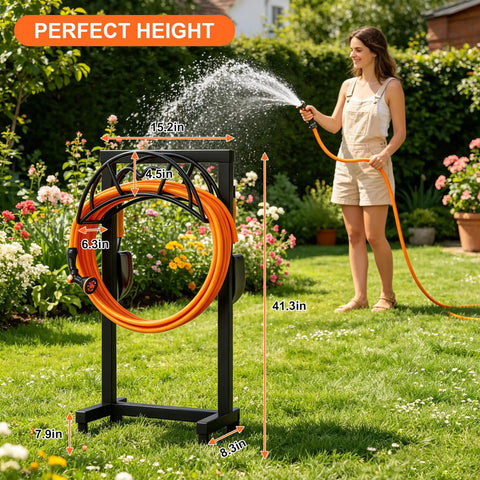 Freestanding Heavy Duty Garden Hose Holder With Upgraded Metal Stand Two Support Poles And Four Anchor Points built tough