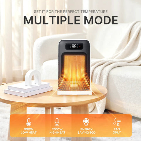 Cozy Up Quick Heat Space Heater With Dual 1500 And 900W Power on wooden table in living room