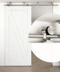 Beefy 6 Foot Ceiling Mount Sliding Barn Door Hardware Kit With Top Mount Rollers In Brushed Stainless Steel 304 displayed on a door