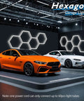 Hexagon LED Honeycomb Garage Light System 192W 23040LM Ultra Bright 6500K White Ceiling Lights illuminating cars