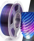 Crystal Clear PETG 3D Printer Filament 1.75mm Ultra Transparent Blue Purple 1kg Spool next to a printed decorative vase