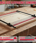 Shelf Pin Jig With Self Centering Drill Bits 1/4 Inch And 5mm For 32mm System Cabinet Hole Drilling Template with 17 rows on wooden board.