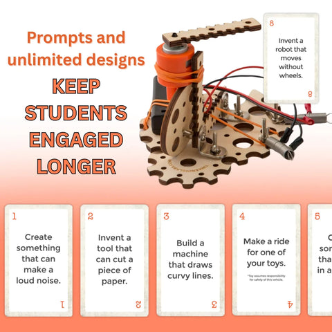 Catalyst Class Pack and Cabinet Hands On STEM Kit For Students Ages 8 To 12 screen-free wood and electronics robot project with prompt cards