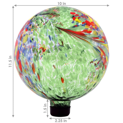 Green Artistic Glass Gazing Ball Globe Set Of Two, 10 Inch Garden Decor Orb, Colorful Reflective Accent for Yard or Porch