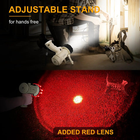 Rechargeable Spotlight And COB Flood Light Combo With 2,200,000 Lumen LED, IP67 Waterproof shown with adjustable stand