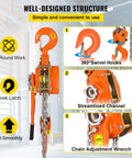 3/4 Ton Lever Chain Hoist With 1650 Lbs Capacity, 10 Ft Chain Come Along and Heavy Duty Hooks in workshop setting
