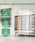Heavy Duty Three Door Glass Display Freezer Keeps Your Store Inventory Chill No Sweat With Auto Defrost Digital Temperature Control Stainless Steel Upright Merchandiser Cooler For Bars And Retail Shops showcasing powerful freezing performance features.