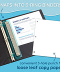 Set Of 3 Flat Hole Punch For Binder With Portable Ruler in use with 3-ring binder and paper