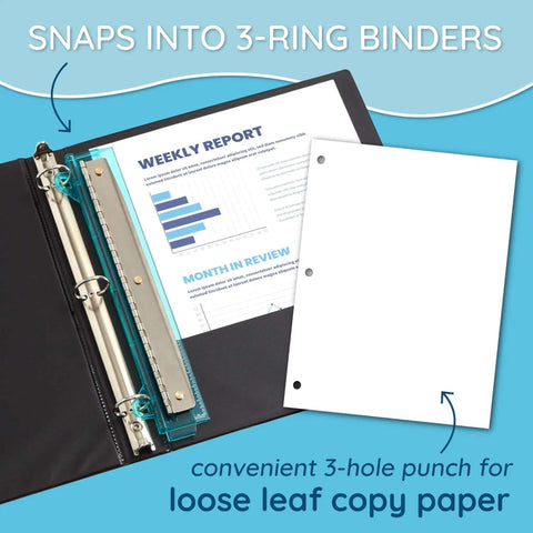 Set Of 3 Flat Hole Punch For Binder With Portable Ruler in use with 3-ring binder and paper