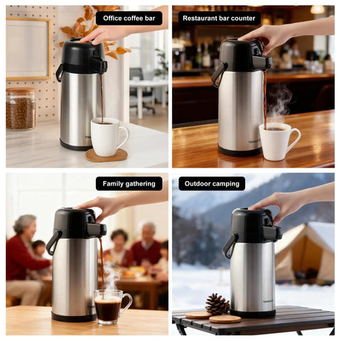 Airpot Coffee Carafe With Pump, 102oz 3L Insulated Stainless Steel Beverage Dispenser in various settings