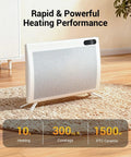 1500W Smart Space Heater With Thermostat, Remote Control And Timer, Safety Lock, Fast Heat For Home Workshop Or Garage, Heats Up To 300 Sq Ft With Convection And Radiant Hot Air, placed on a rug.
