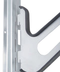 Close-up of Heavy Duty Board Sports Wall Mount Storage Rack with rubber padded fingers and silver metal frame.