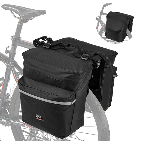 34L Waterproof Bike Pannier Bag With Rain Cover For Rear Rack on mountain bike, black heavy duty saddle bags